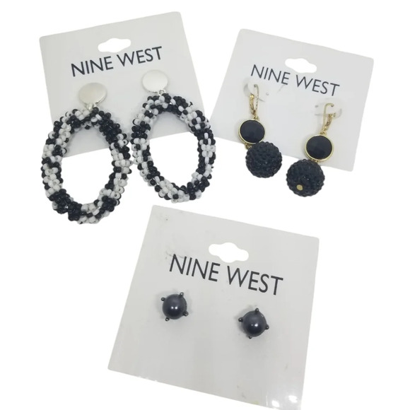 NINE WEST NWT BLACK COLLECTION 3 PAIR EARRINGS BUNDLE - Picture 1 of 7